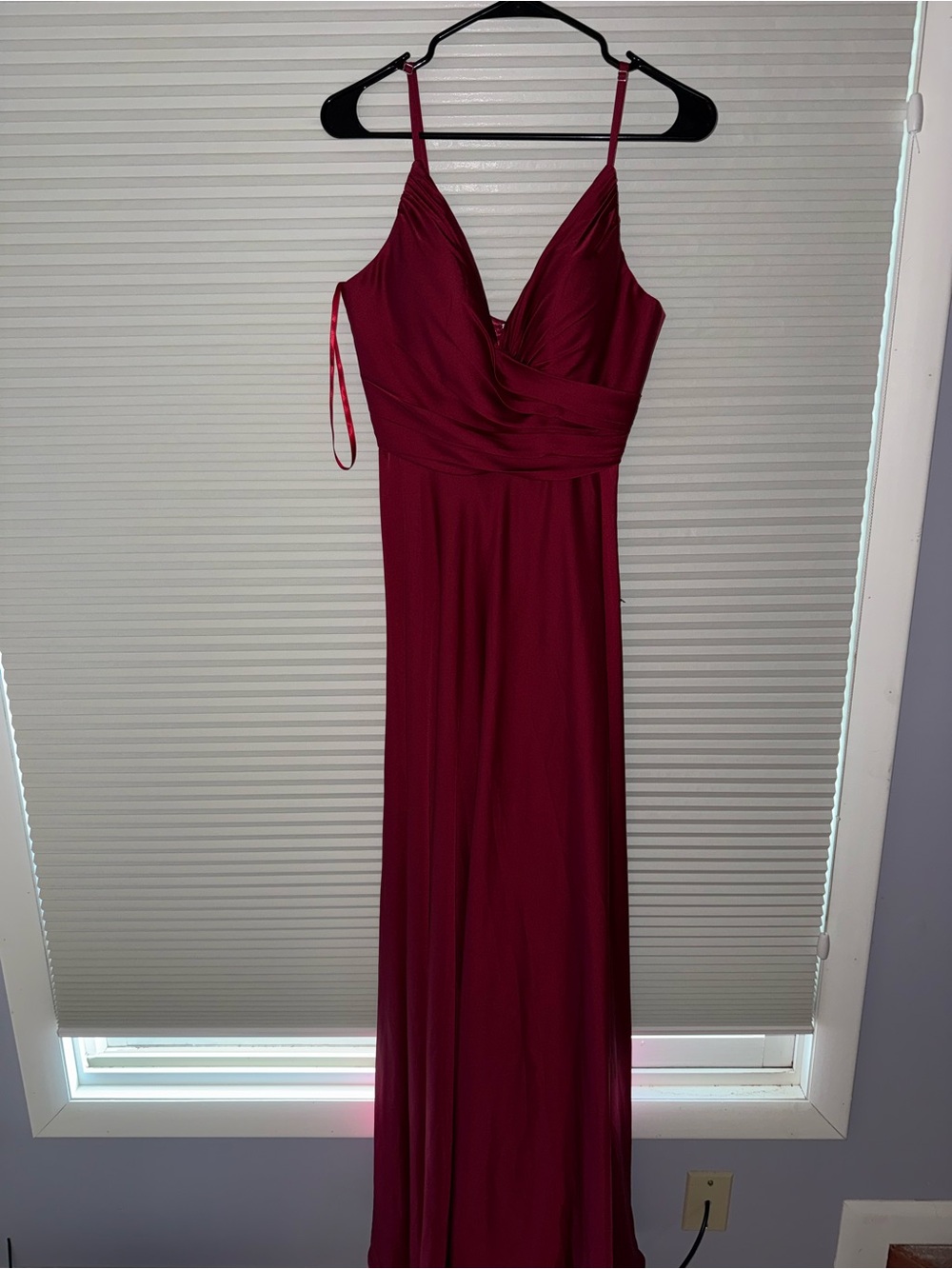 Spaghetti-Strap Wine Red Maxi Dress with V-Neck